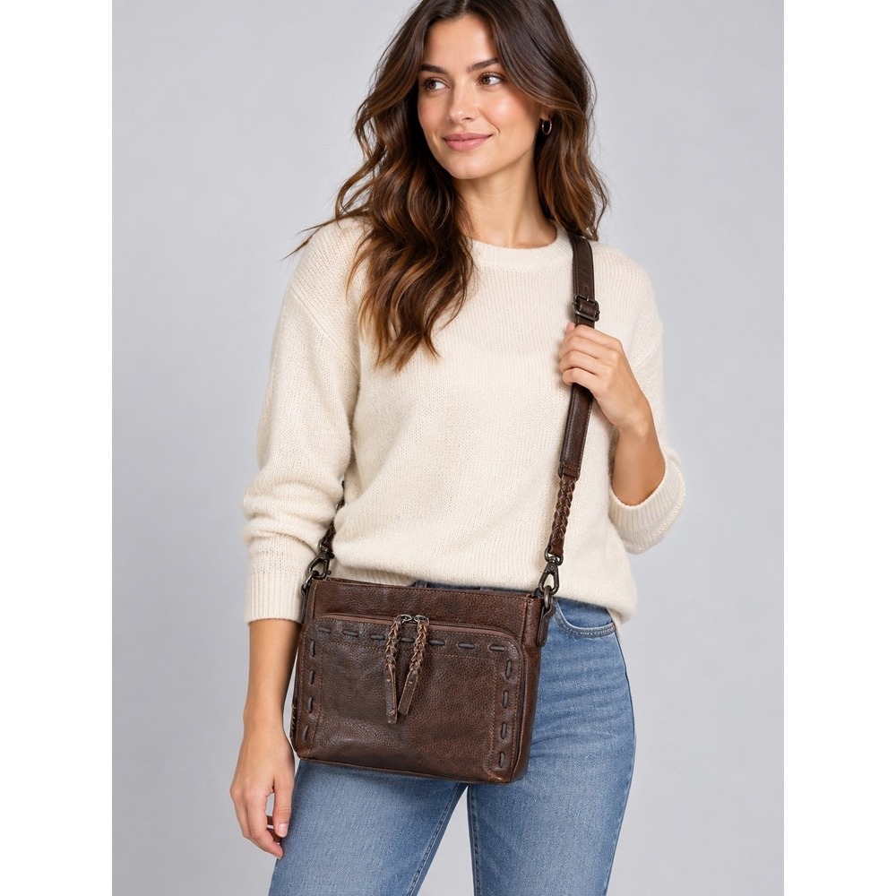 Brown Leather Concealed Carry Crossbody Purse RFID Shoulder Bag